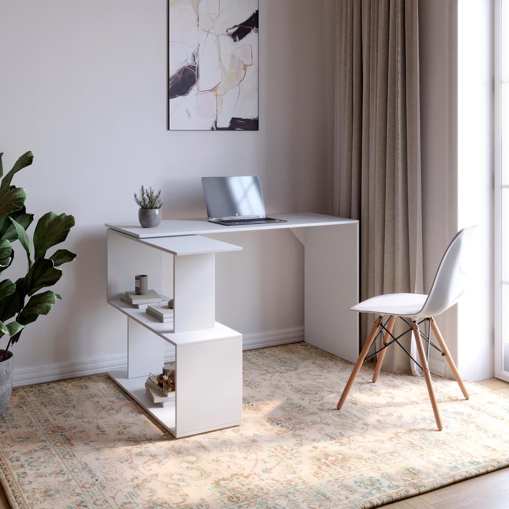 Компьютерный стол поворотный с полками М-Зон Джеко 1200 Нимфея Альба (MZN-031031)