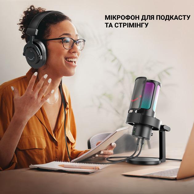 Микрофон конденсаторный FIFINE A8 Plus USB с RGB подсветкой и переключением направленности Black (26815912) - фото 3 Микрофон конденсаторный FIFINE A8 Plus USB с RGB подсветкой и переключением направленности Black (26815912) - фото 3