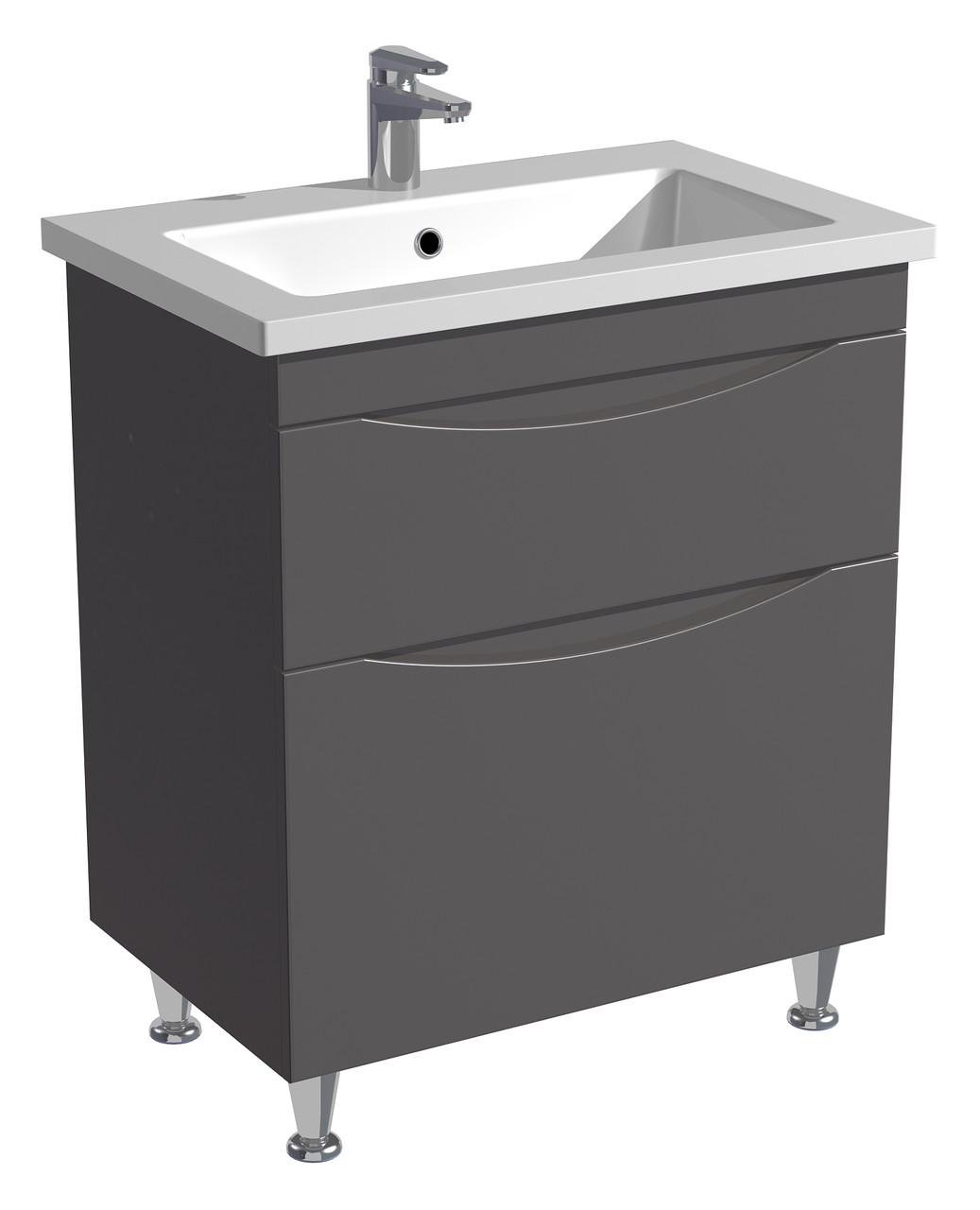 Тумба для ванной комнаты напольная Milleau Альфа 70 c умывальником Комо 70 см Графитовый (30632100) Тумба для ванной комнаты напольная Milleau Альфа 70 c умывальником Комо 70 см Графитовый (30632100)