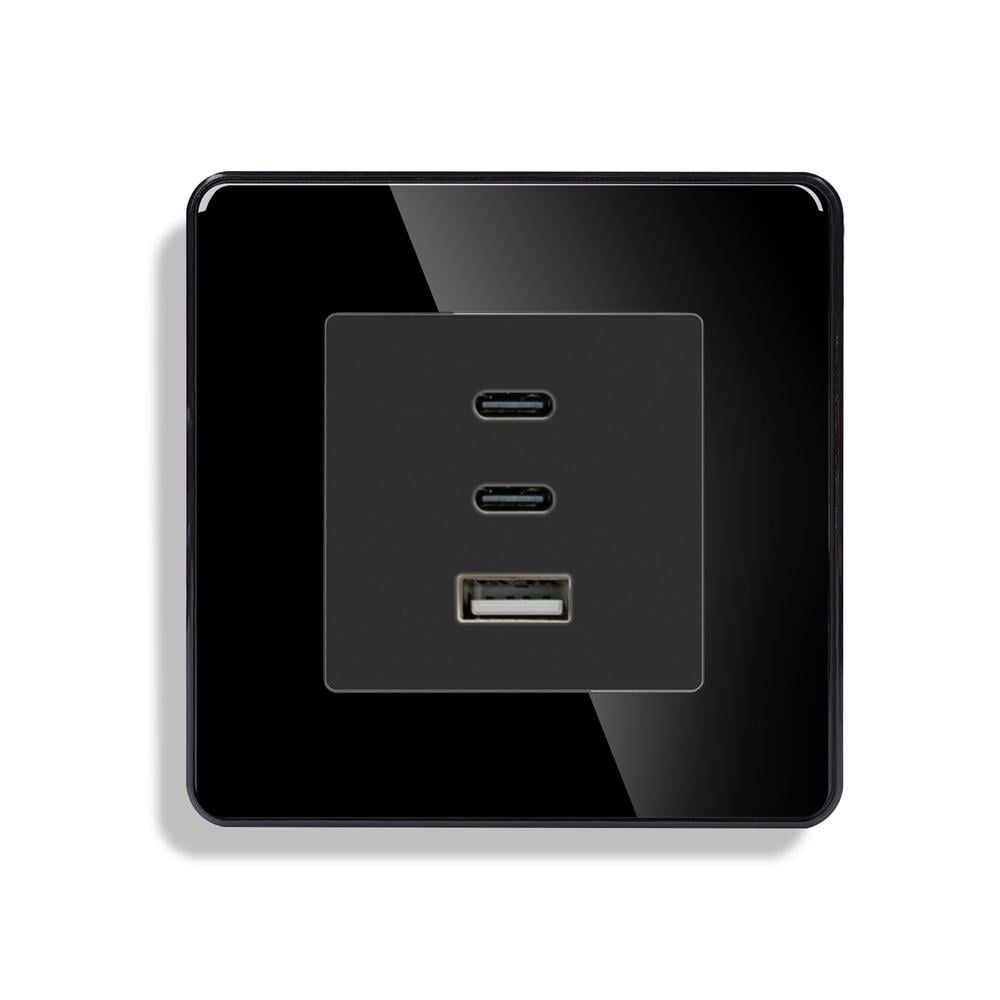 Розетка настенная ELIOS USB Type-C с 65Вт дизайнерская стеклянная рамка Черный (TW-65W-BK)