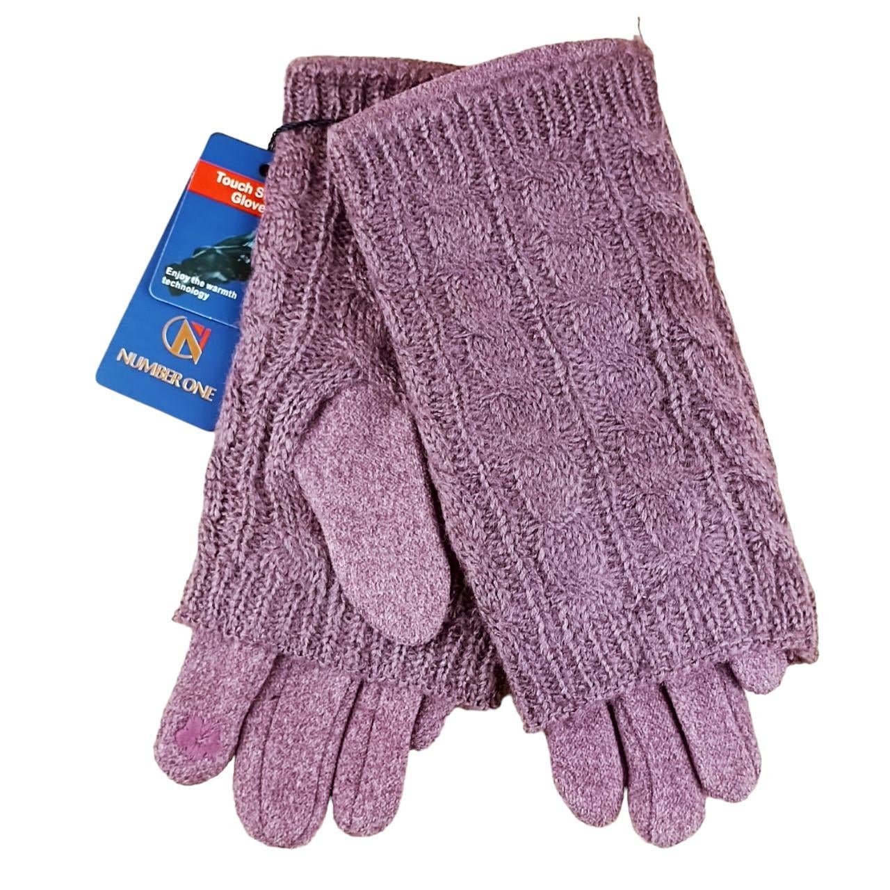 Перчатки женские митенки кашемир/вязанная S-L Сиреневый (47202)