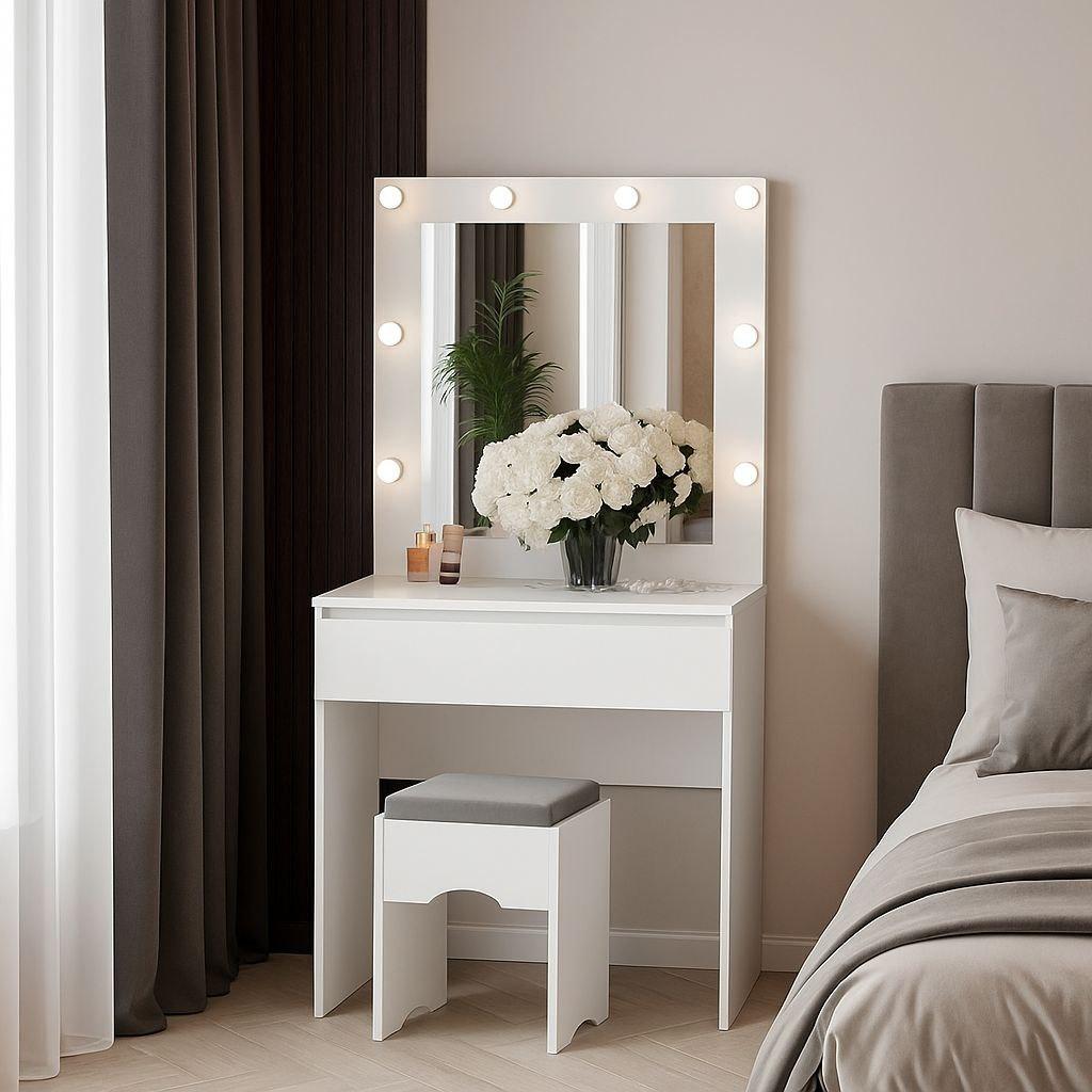 Туалетный столик New and Classic с квадратным зеркалом 1600х800х400 мм Белый (ТЗ-Лайт 1-5) - фото 2 Туалетный столик New and Classic с квадратным зеркалом 1600х800х400 мм Белый (ТЗ-Лайт 1-5) - фото 2