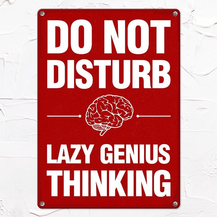 Табличка металлическая Do not disturb Lazy genius thinking 26х18,5 см (MET_20J022_WH)