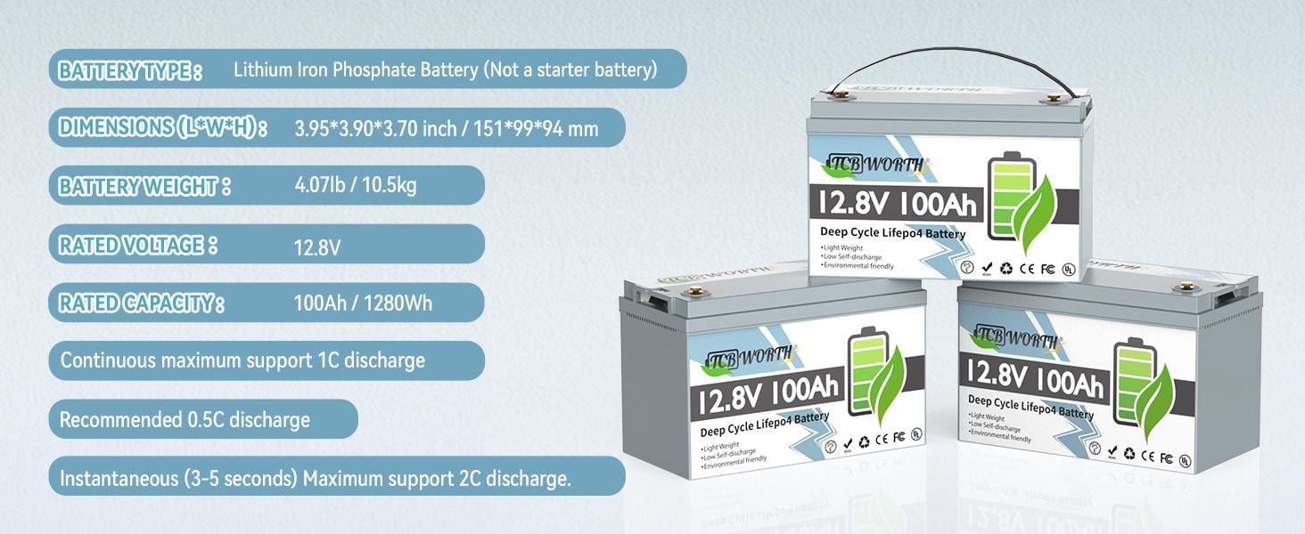 Акумулятор Літій-залізо-фосфатний TCBWorth 12,8 V/100 Ah/1280 Wh LiFePO4 - фото 2