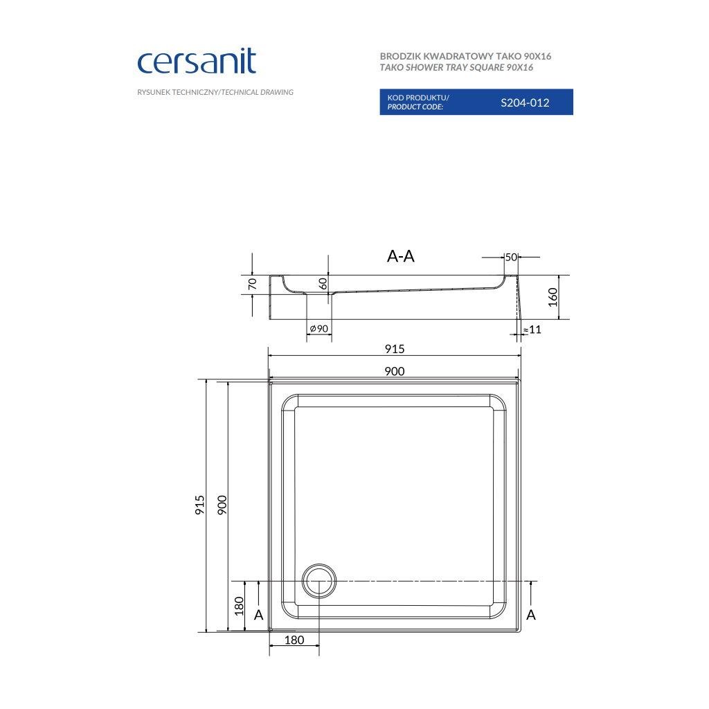 Піддон для душу Cersanit Tako S204-012 акрил 90x90x16 см (174518) - фото 3 Піддон для душу Cersanit Tako S204-012 акрил 90x90x16 см (174518) - фото 3