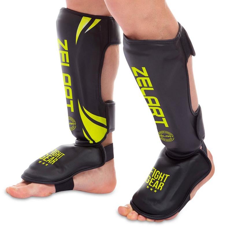 Защита голени и стопы Zelart BO-8356 для единоборств S Черный/Салатовый (37429206)