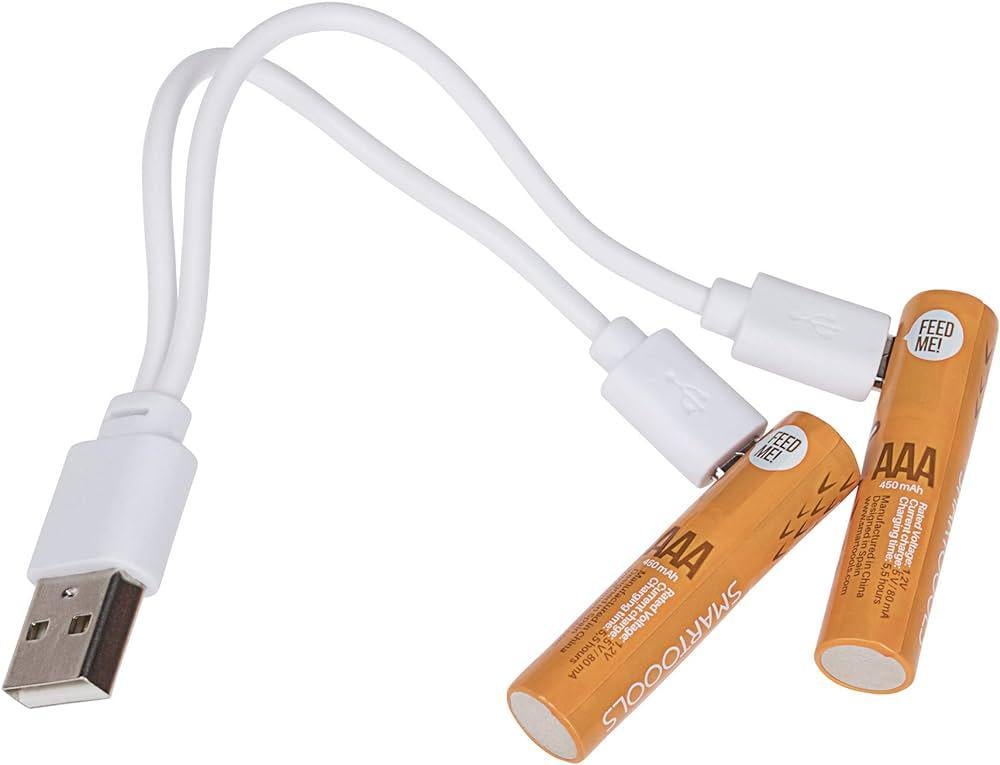 Аккумуляторы Smartools микропальчиковые ААA 450 mAh 1,2V с зарядкой Micro USB блистер 2 шт. и кабель Type-C Аккумуляторы Smartools микропальчиковые ААA 450 mAh 1,2V с зарядкой Micro USB блистер 2 шт. и кабель Type-C