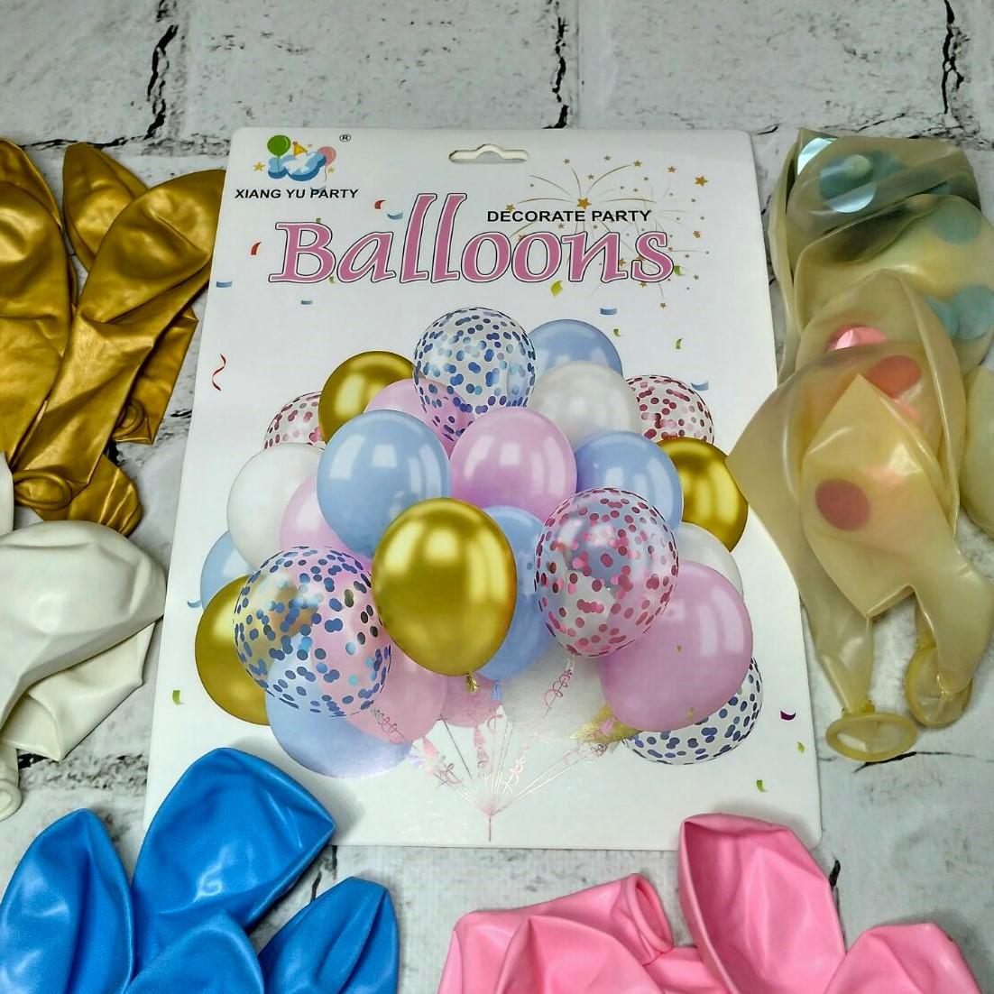 Воздушные шарики латексные с конфетти Baby Shower 30 шт. 30 см Розовый с голубым (N-1480-2)
