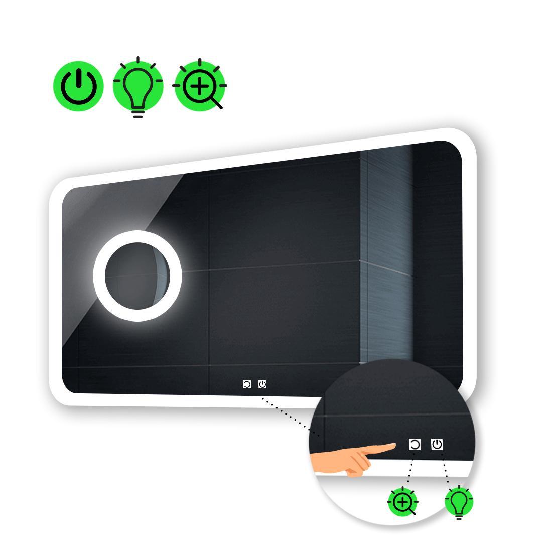 Зеркало с LED подсветкой Ahana с двумя сенсорами/линзой и подсветкой 90x80 см (Ahanag102)