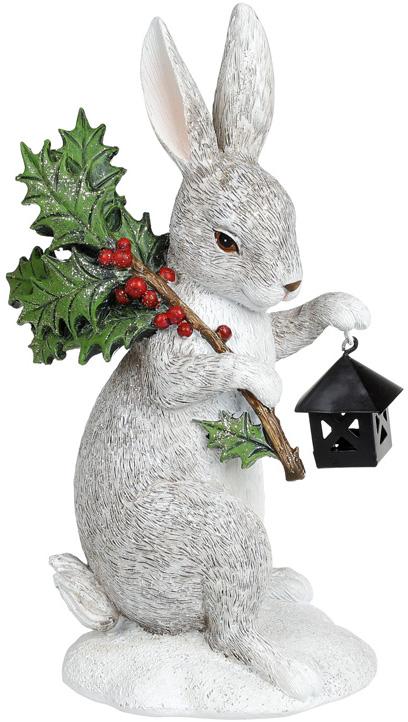 Статуэтка декоративная Зайка с Фонарем 10,5х9,5х21 см Винтажный белый/Красный (BD-707-779)