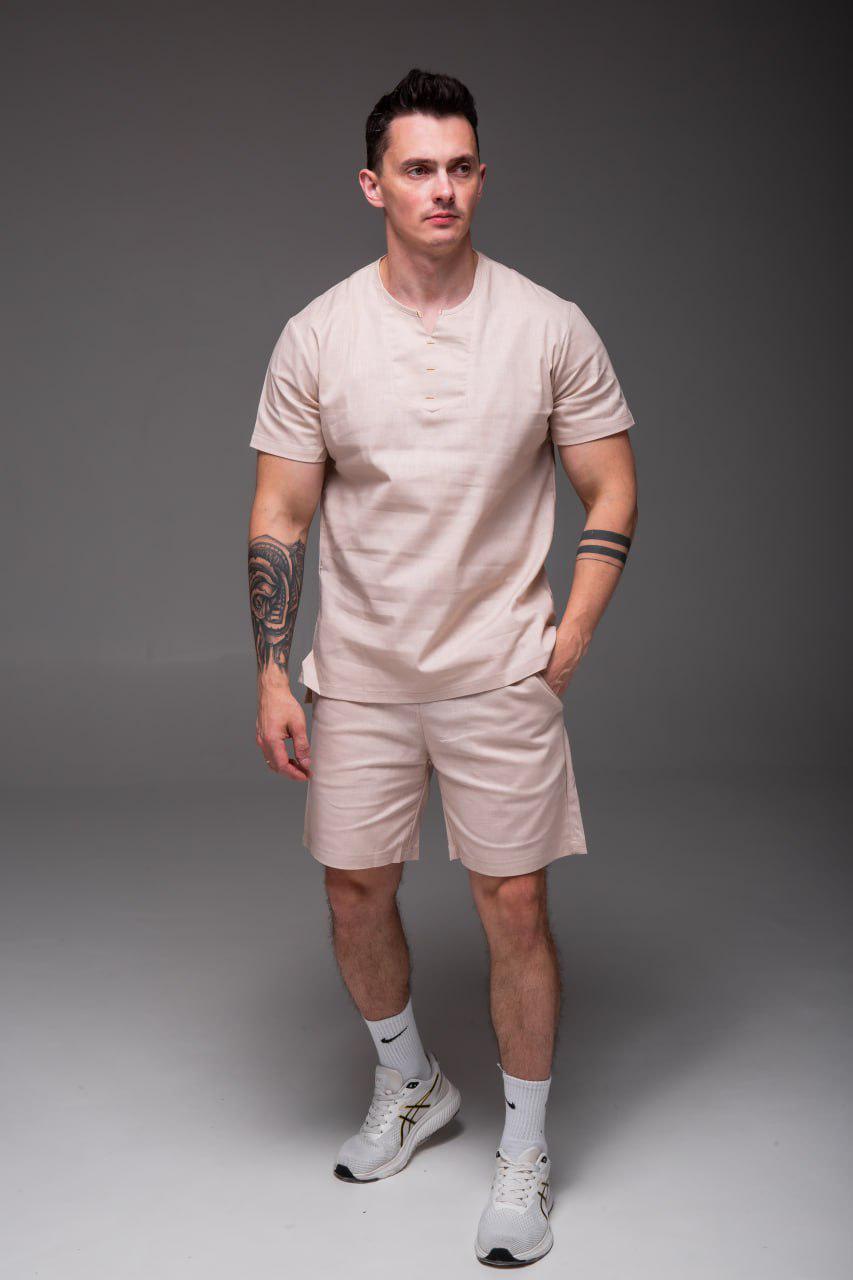 Прогулочный костюм мужской льняной летний классика M Бежевый (2402/1/2) - фото 1 Прогулочный костюм мужской льняной летний классика M Бежевый (2402/1/2) - фото 1