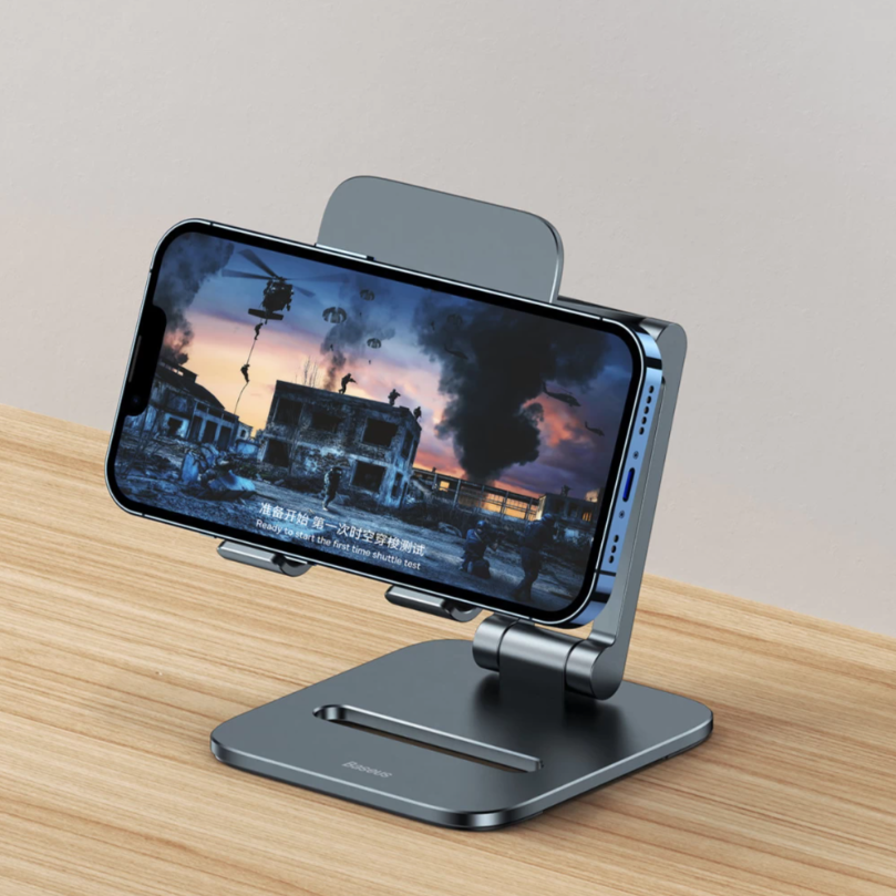 Держатель для мобильного BASEUS Desktop Biaxial Foldable Metal Stand for Phones Grey (LUSZ000013) - фото 6 Держатель для мобильного BASEUS Desktop Biaxial Foldable Metal Stand for Phones Grey (LUSZ000013) - фото 6