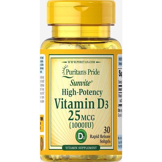 Витамин D Puritan's Pride Vitamin D3 1000 IU Trial Size 30 softgels