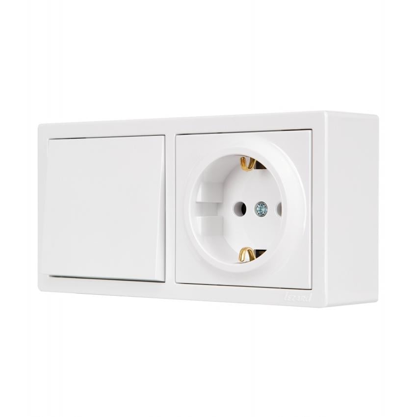 Выключатель одноклавишный Lezard Leto и розетка одинарная с заземлением Белый (752-0200-170BAP)