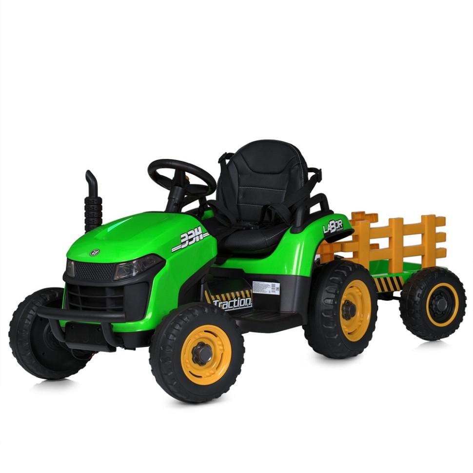 Детский электротрактор Bambi 12V с прицепом/пультом/5-точечным ремнем Зеленый (DE-169-E-532)