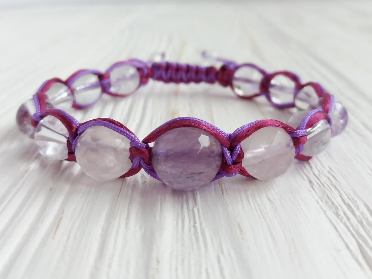 Браслет Шамбала Аметист/Розовый кварц/Горный хрусталь (1116983223)