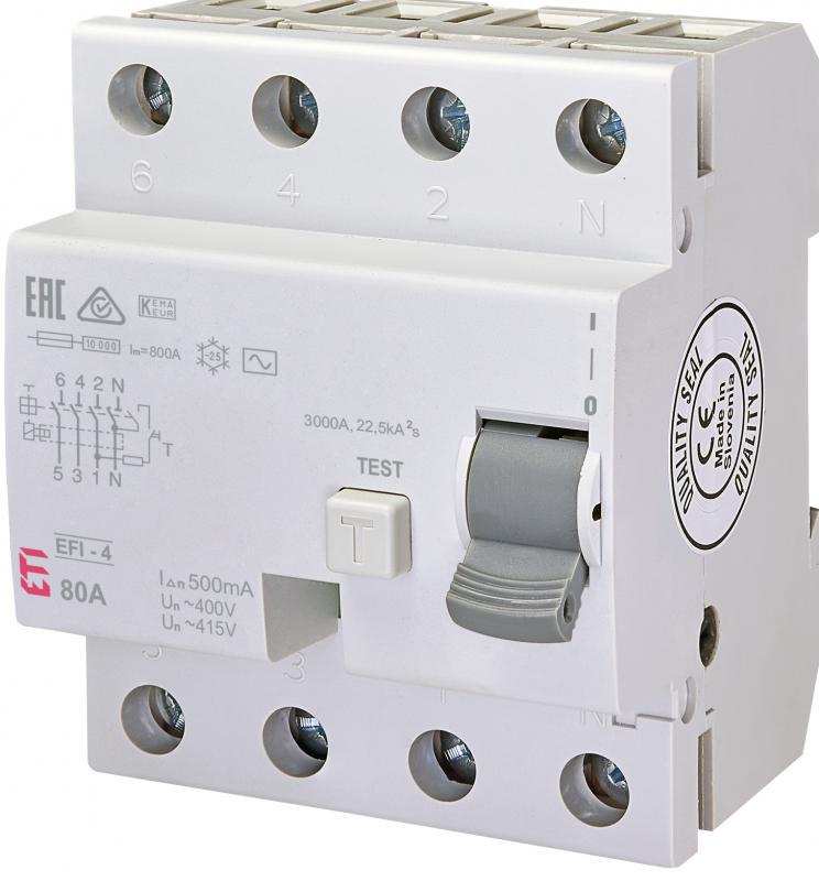 Пристрій захисного відключення ETI EFI-4 3P+N 80А 500мА тип АС (2065145)