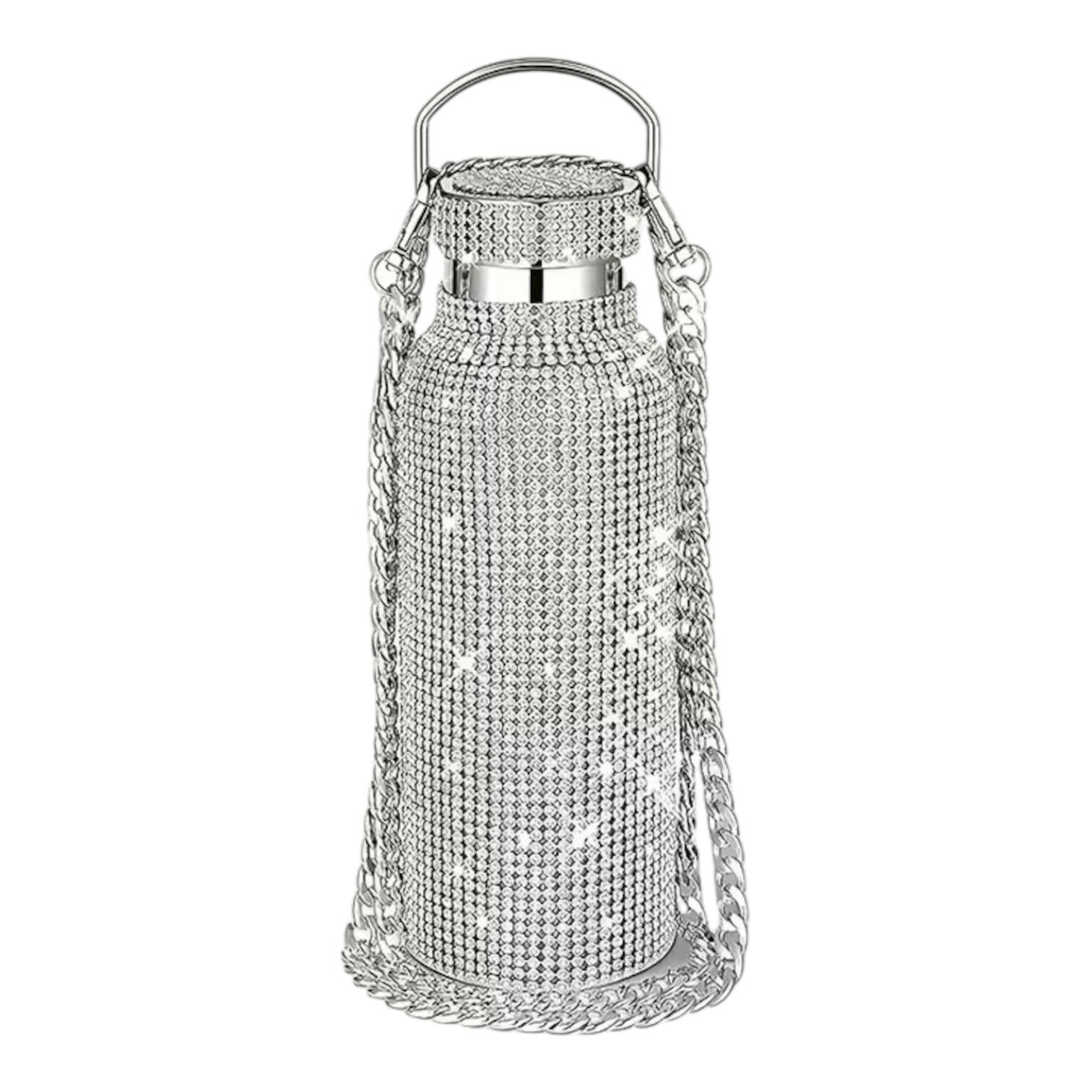 Термос-бутылка из нержавеющей стали со стразами 500 мл Серебряный (t001)