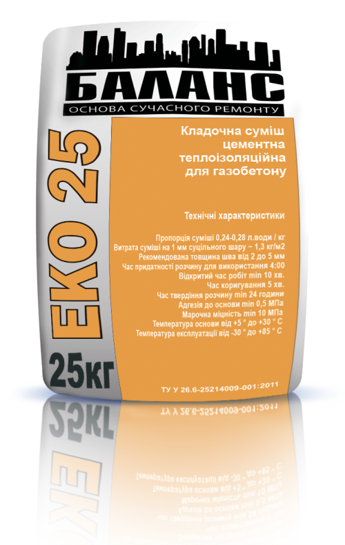 Суміш Баланс ЕКО 25 цементна кладка і шпаклювальна для газобетону (23949923)