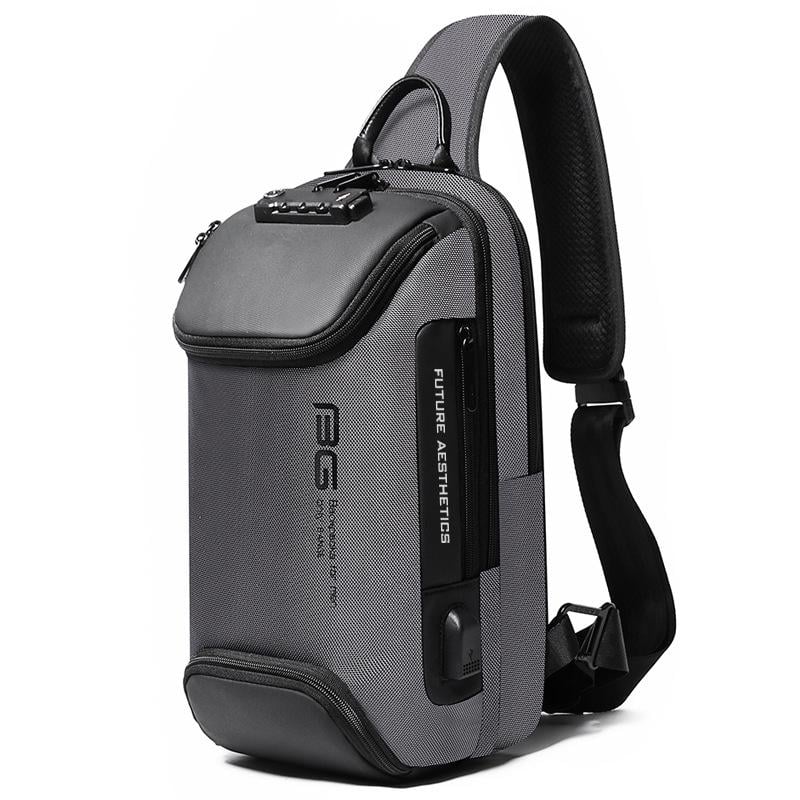 Рюкзак однолямочный через плечо Bange BG-7082 9л Сумка-слинг с USB-разъемом и замком Gray (19379)