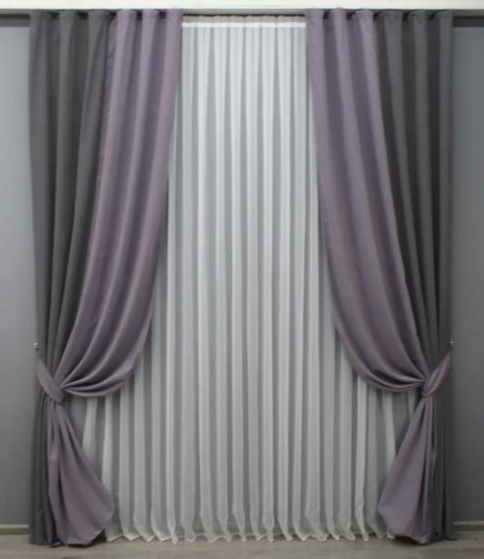 Комплект штор микровелюр 1,5х2,8 м 2 шт. Графитовый/Лавандовый (014дк/969-843ш)