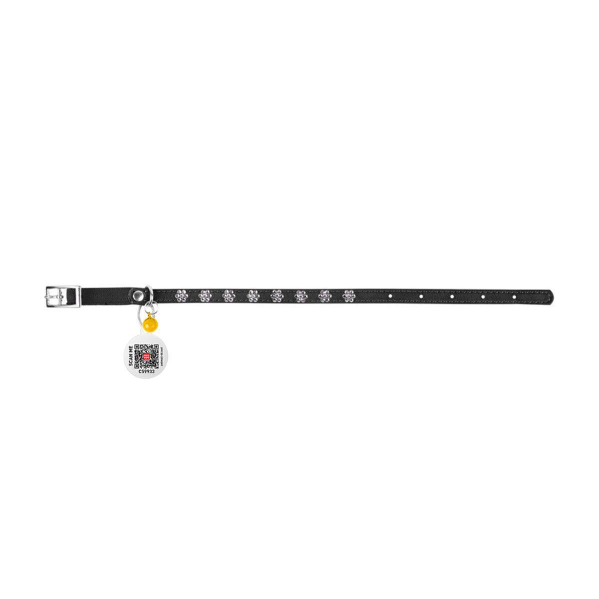 Ошейник для котов Waudog Glamour Цветок с резинкой/клеевыми стразами 9 мм/22-30 см Черный (32551 Col)