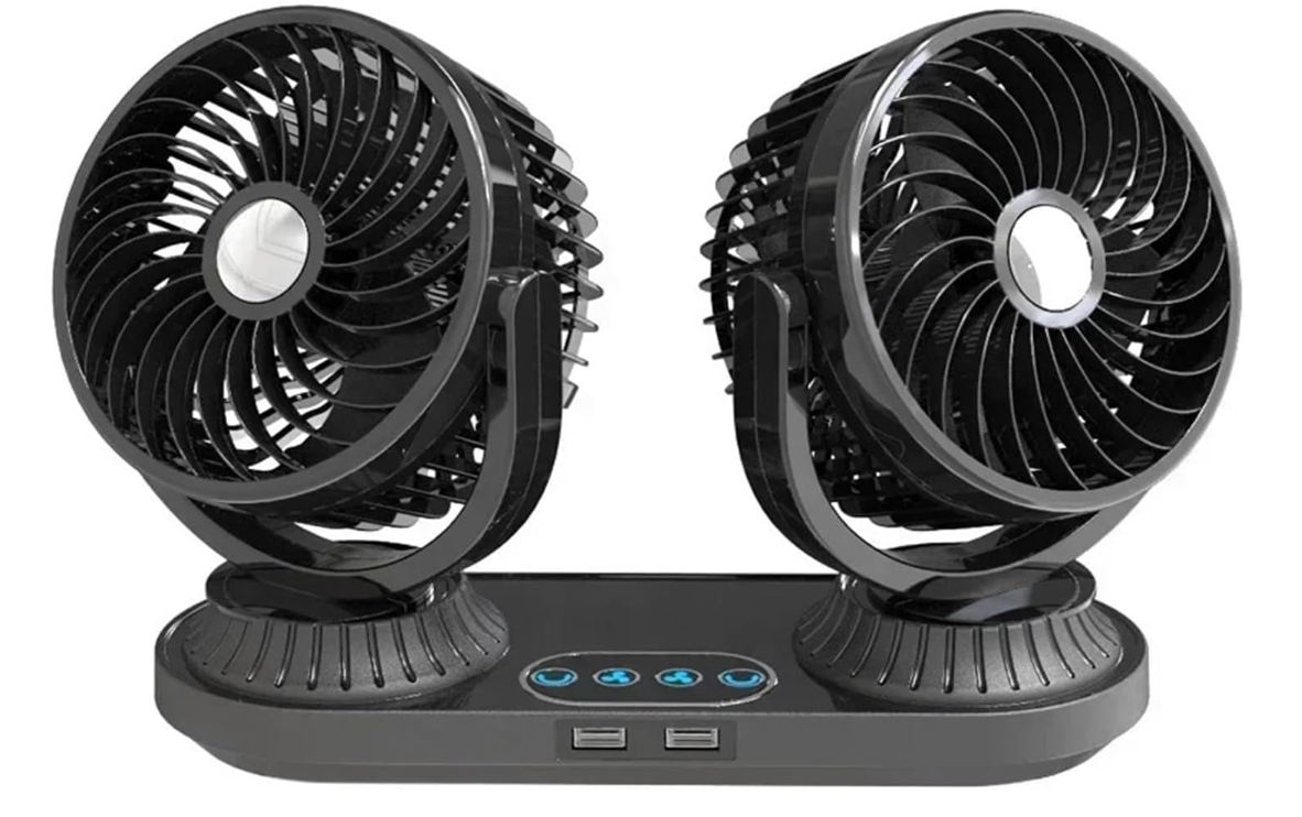Вентилятор автомобильный двухголовый Dual Head 12V/24V 3 скорости/поворот 270°/охлаждение салона (3163885951)