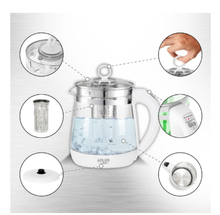Чайник стеклянный Adler с заварочным блоком и регулятором температуры 1,5 л (AD 1299) - фото 8 Чайник стеклянный Adler с заварочным блоком и регулятором температуры 1,5 л (AD 1299) - фото 8
