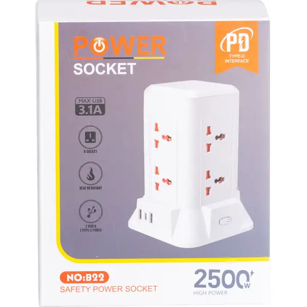 Фильтр-удлинитель сетевой TOWER 6 розеток LED-лампа 3USB + 1PD 2,8 м Белый (HP-5-1) - фото 10 Фильтр-удлинитель сетевой TOWER 6 розеток LED-лампа 3USB + 1PD 2,8 м Белый (HP-5-1) - фото 10