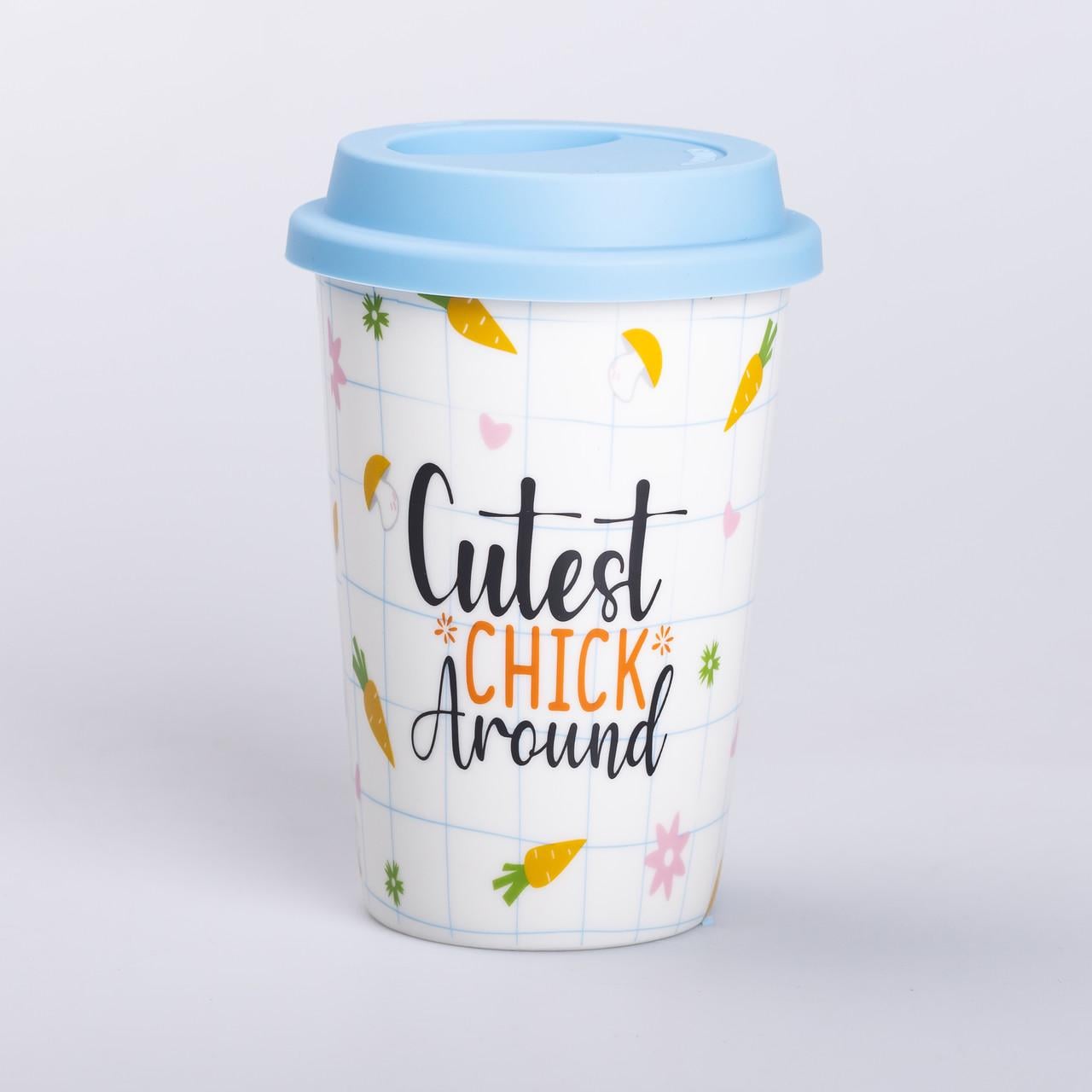 Стакан керамический с силиконовой крышкой и отверстием для трубочки без ручки 420 мл