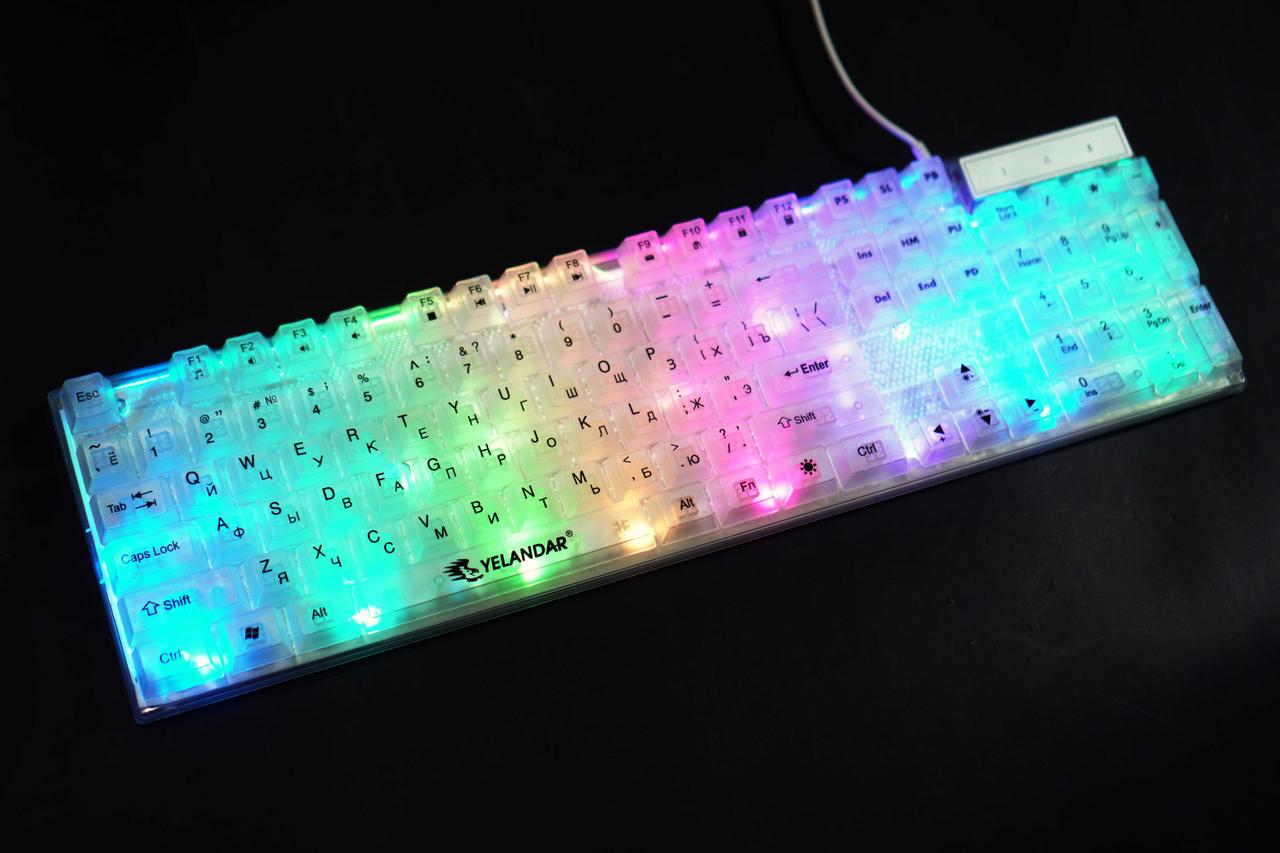 Клавіатура провідна мембранна Yelandar AN-T20 USB RGB з підсвічуванням Білий - фото 6