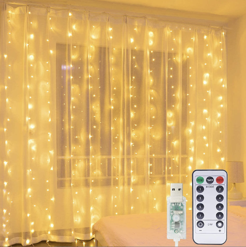 Гірлянда штора Крапля роси 3х2 м 200LED 8 режимів від USB і мережі з пультом теплий білий (Е500321) Гірлянда штора Крапля роси 3х2 м 200LED 8 режимів від USB і мережі з пультом теплий білий (Е500321)