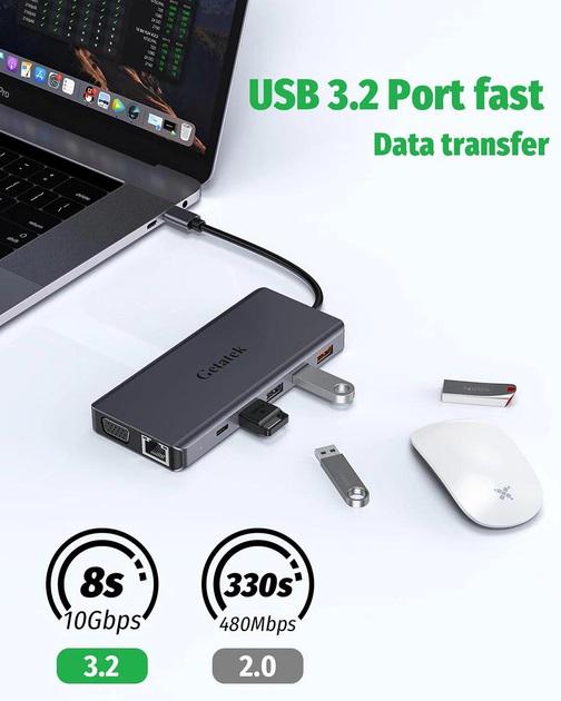 Хаб-концентратор Getatek 13в1 100W USB 3.2 для Windows/MacBook Air/Pro/iPad/M1-M2 - фото 8