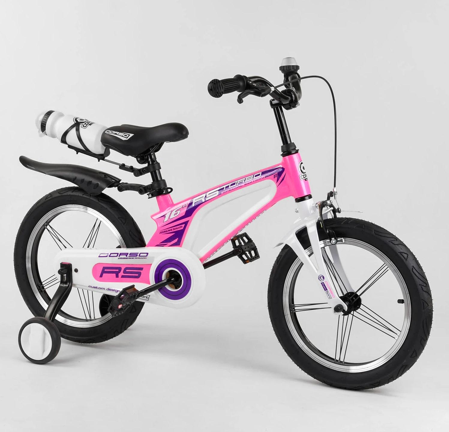Велосипед дитячий магнієвий 2-х колісний Corso 16"алюмінієві диски зібраний на 85% Pink/White (102007)