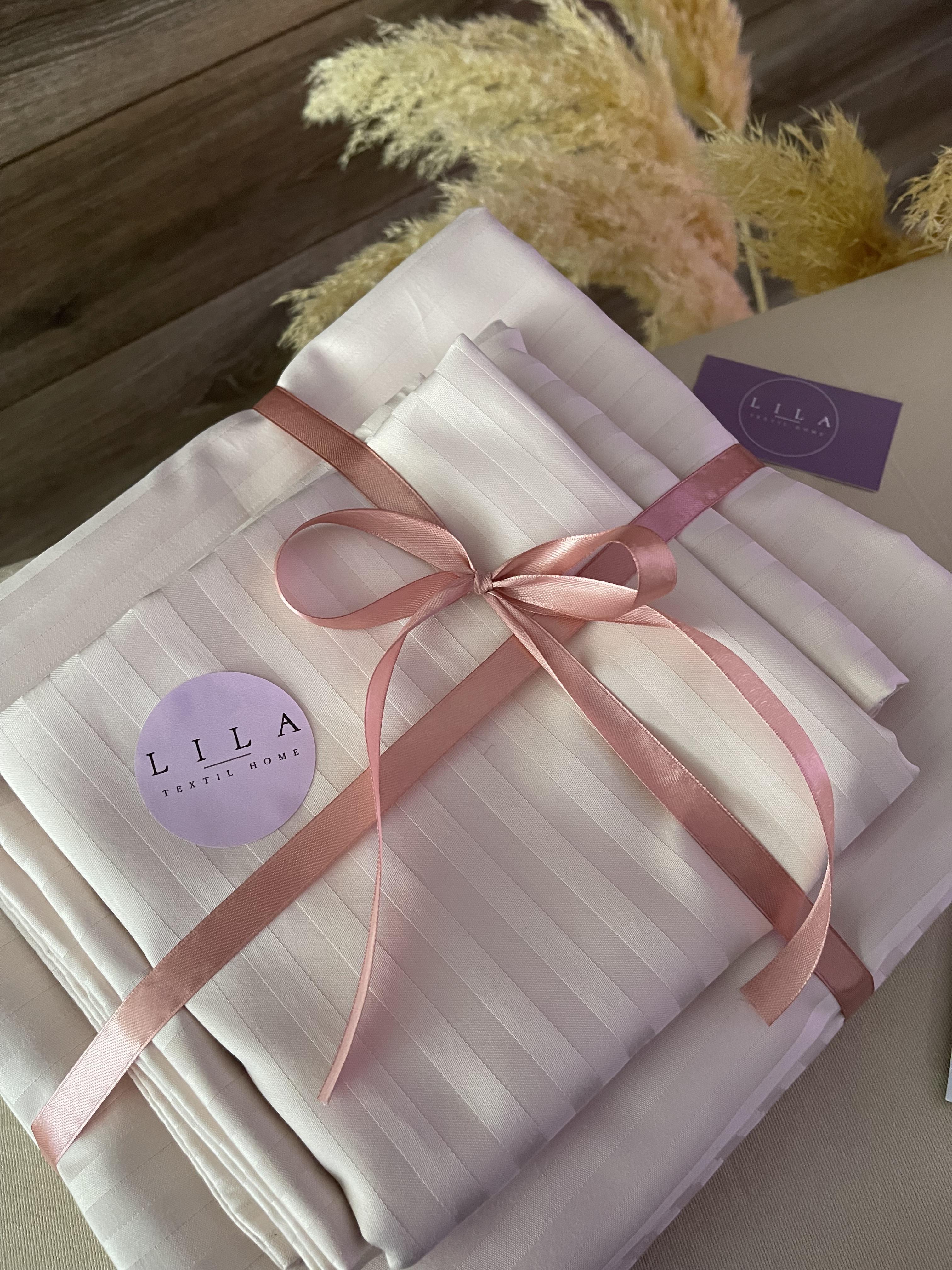 Комплект постільної білизни LILA Textil Home з преміум страйп-сатина полуторний Пудровий (11377968) - фото 6