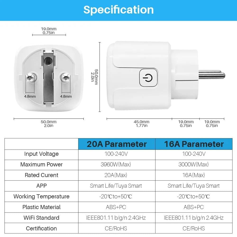 Умная розетка з учетом электричества 20А Tuya WiFi (99) - фото 2