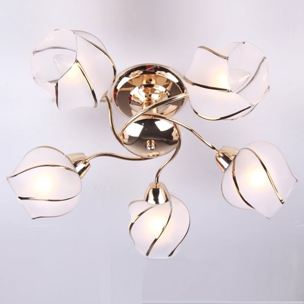 Люстра потолочная Flora с 5 белыми плафонами Золотой (ML006/5)