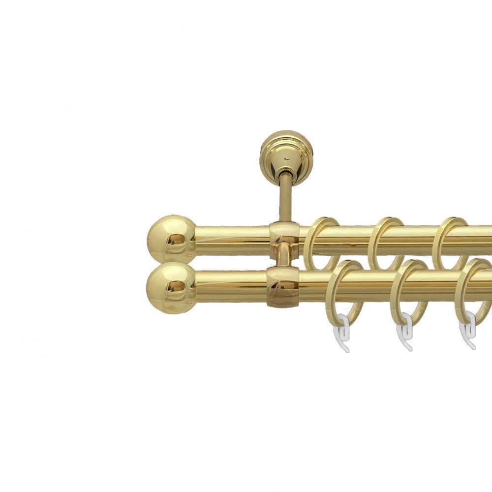 Карниз металлический Orvit Шар Болонь двухрядный литой/гладкая труба/кольцо фасонное металлическое Золото 19/19 мм 200 см (00-00009459)