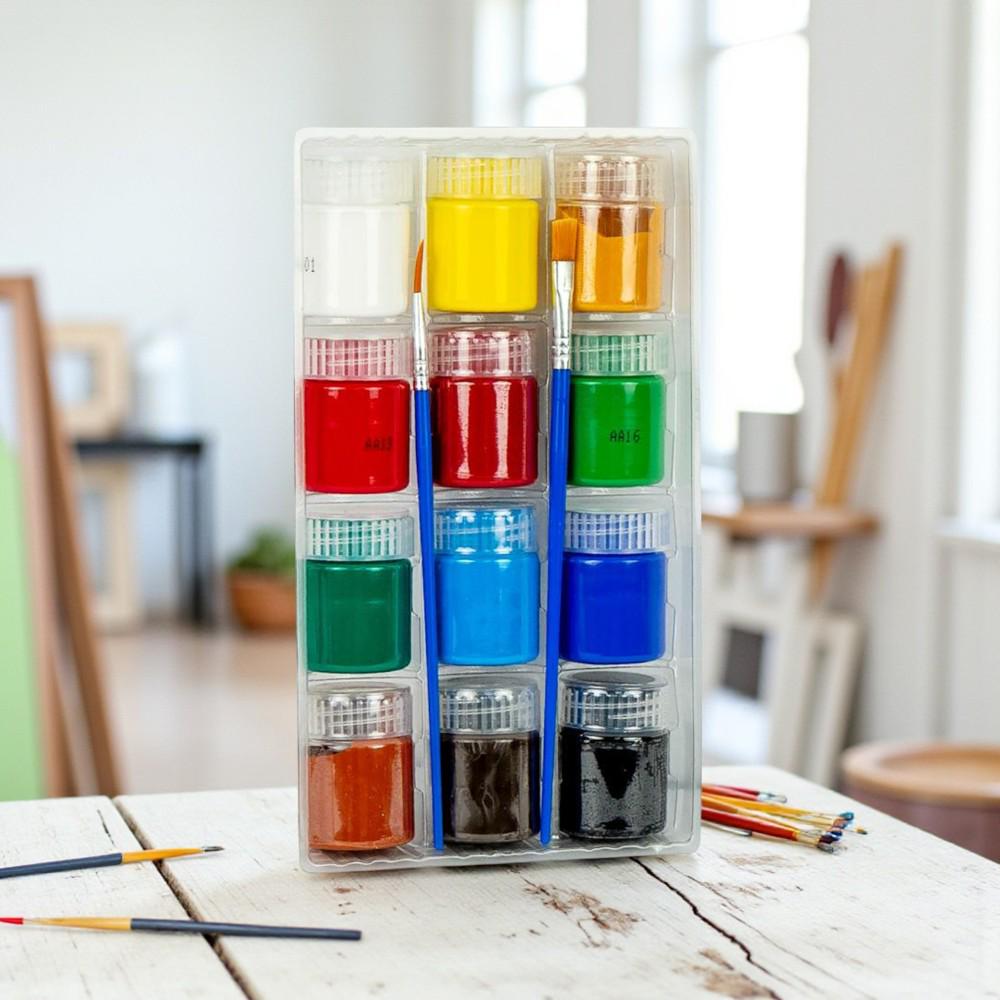 Акрилові фарби художні з пензлем 12 кольорів по 15 мл (37-122595) - фото 2