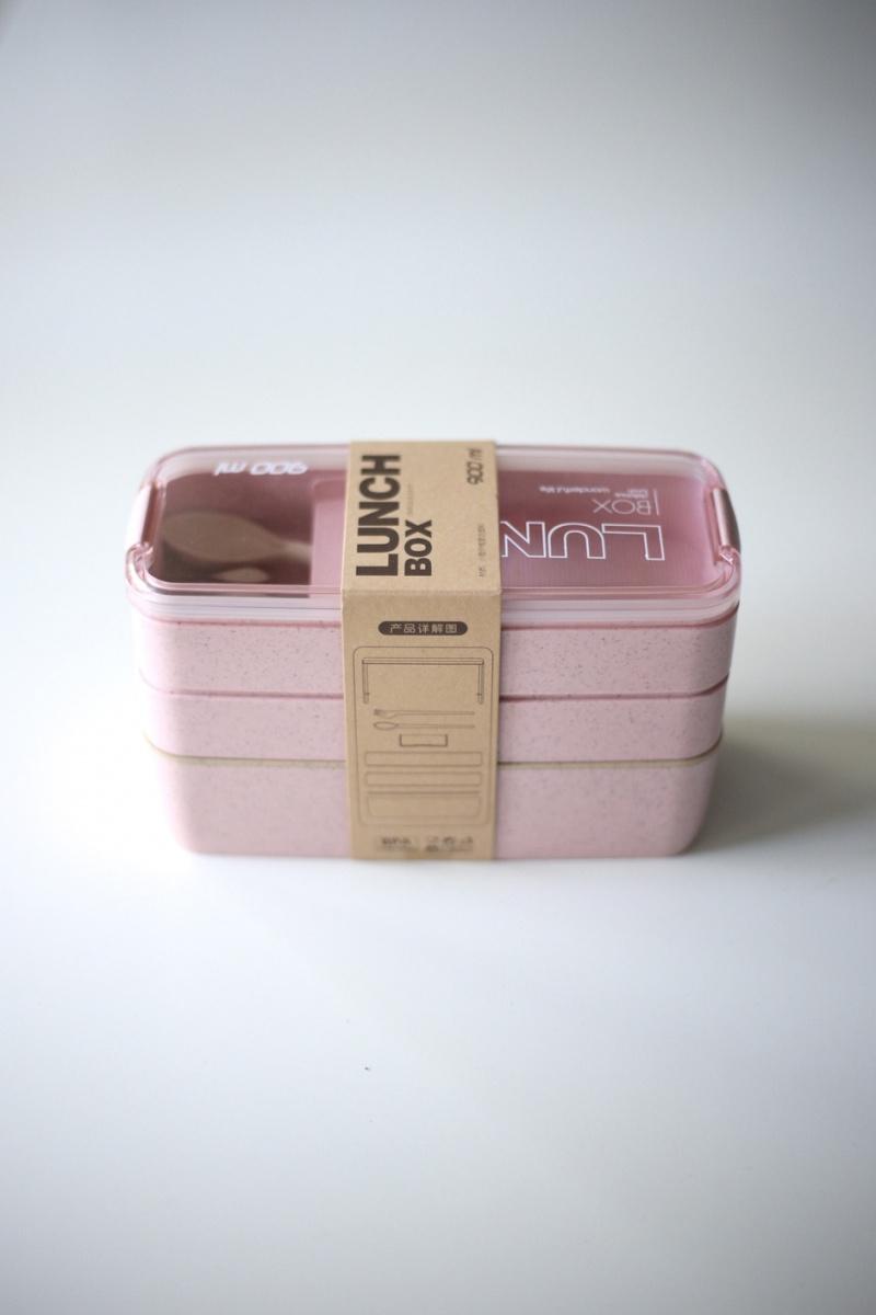 Ланч-бокс тройной с приборами 900 мл Розовый (00000010046) - фото 3