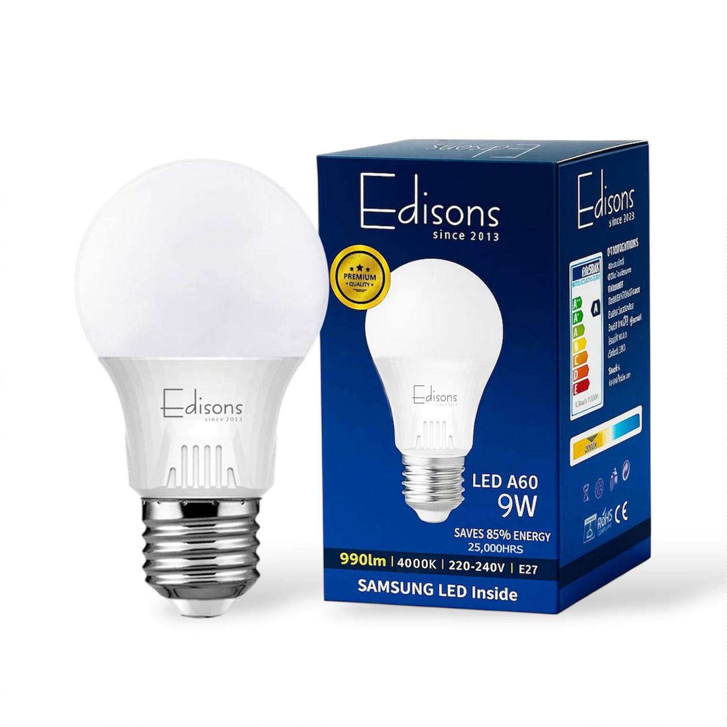 Светодиодная лампа Edisons Premium LED A60 E27 9W 4000K Samsung LED inside Светодиодная лампа Edisons Premium LED A60 E27 9W 4000K Samsung LED inside