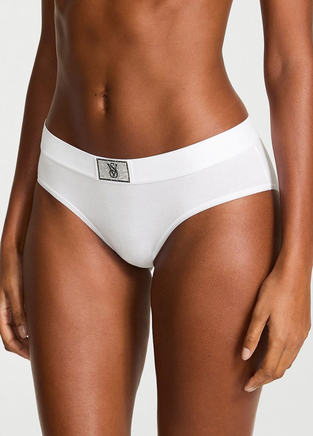 Трусики со стразами Victoria's Secret Logo Cotton Shine Patch XL Белый (144000431951QBFXL)