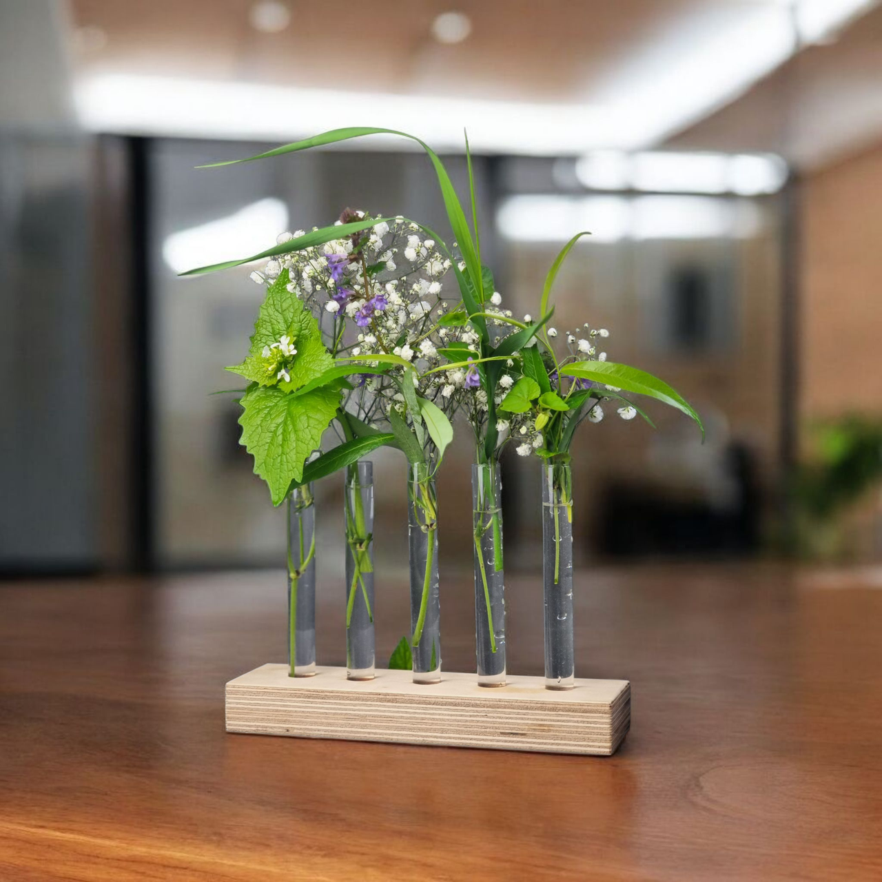 Ваза-подставка деревянная декоративная с колбами для цветов и композиций