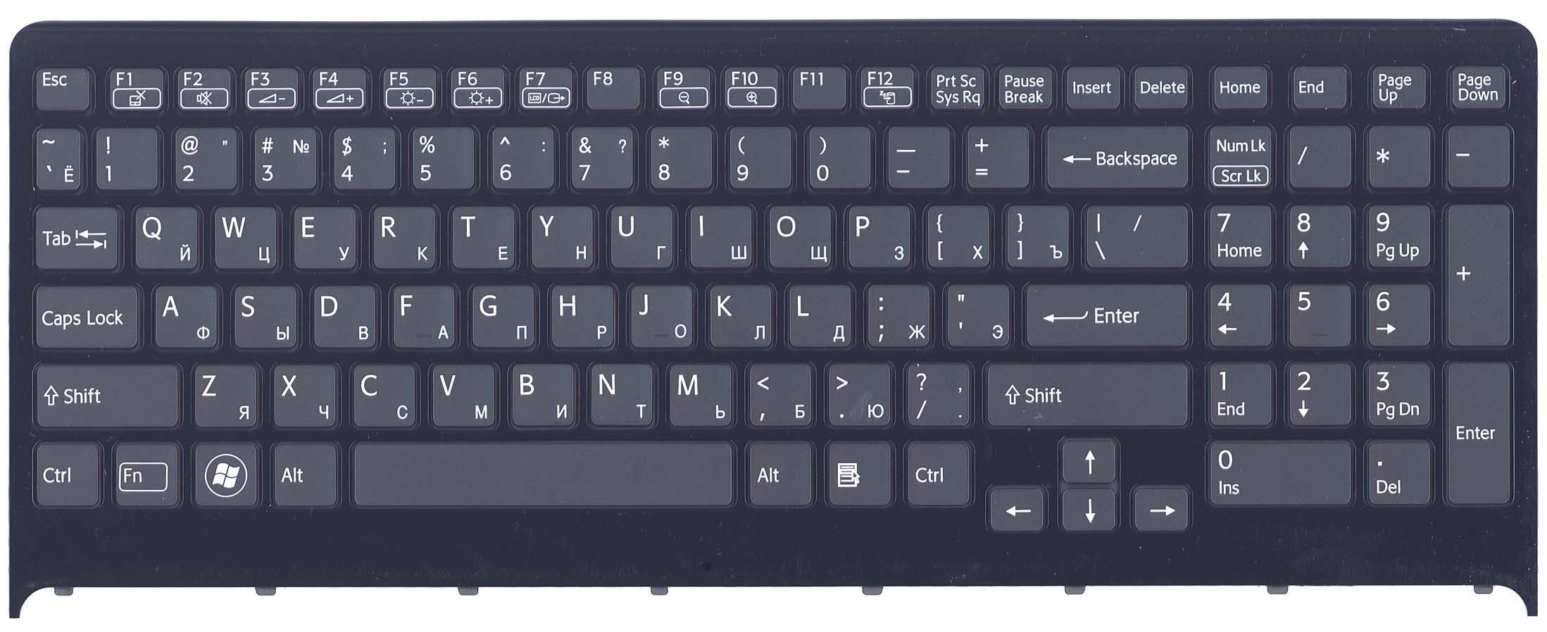 Клавіатура для ноутбука Sony Vaio VPC-F219FC з підсвічуванням Light Black Frame Black Клавіатура для ноутбука Sony Vaio VPC-F219FC з підсвічуванням Light Black Frame Black