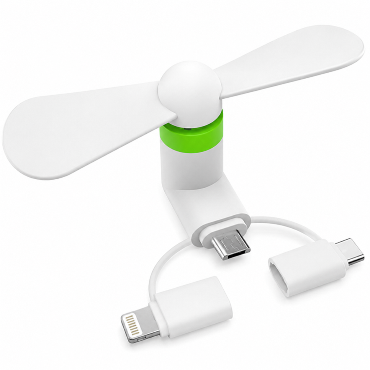 Вентилятор мини для смартфона 3в1 Type-C Lightning Micro USB Белый (1014-478-01)