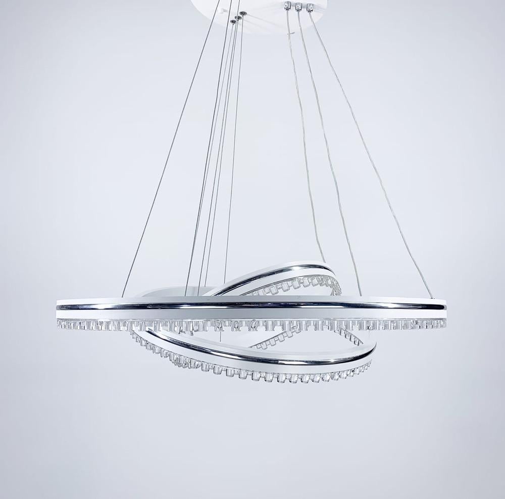 Люстра LED на 3 кольца с хромированной полоской Белый (A 55060/3P WT+Ch)