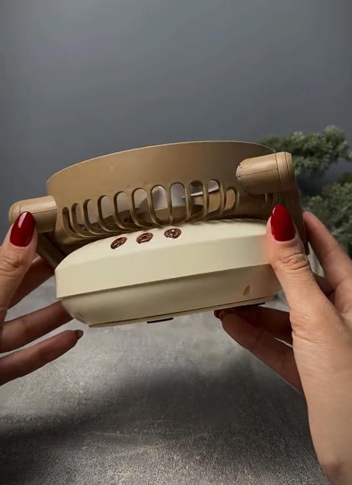 Вентилятор настільний на акумуляторі USB Type-C 1200 мАг 3 швидкості LED підсвітка Коричневий (27418614) - фото 6