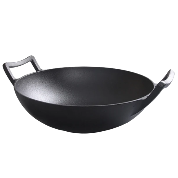 Вок чугунный RIAS WoK-32 с плоским дном 2 ручки 32 см Black (3_08544)