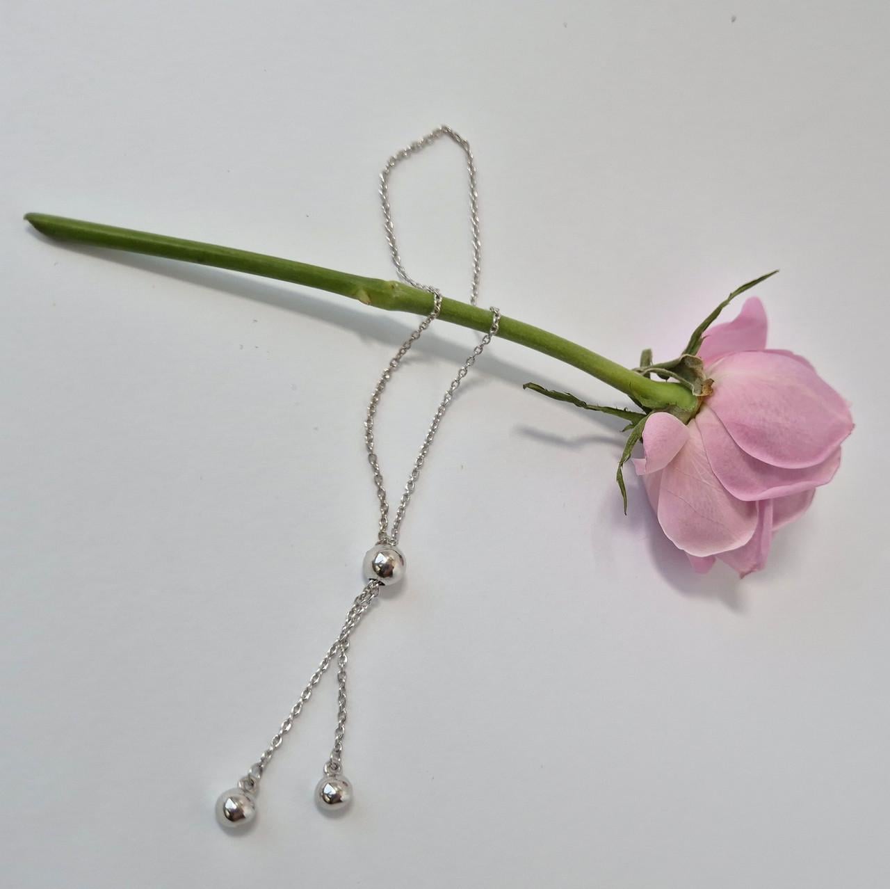 Браслет на руку галстук с шариками серебро 925 пробы родированное 2,41 г (вс669р)