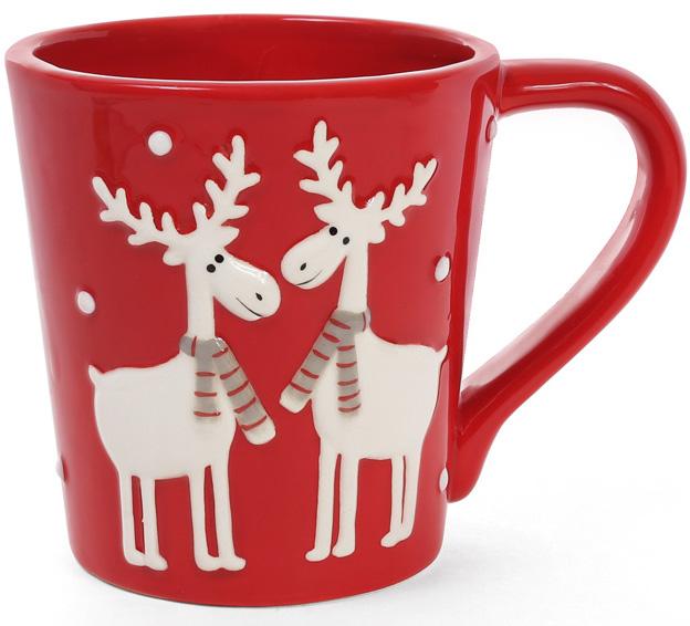 Кружка керамічна Олені в шарфиках на червоному 325 мл (BD-834-149) - фото 1